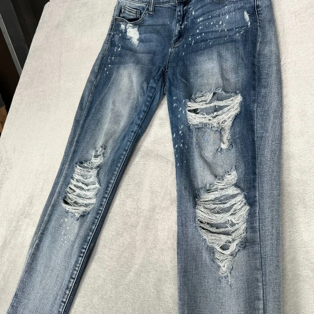 Judy Blue Boyfriend Fit Jeans‎ Mid Rise Distressed Denim Medium Wash Size 11/30